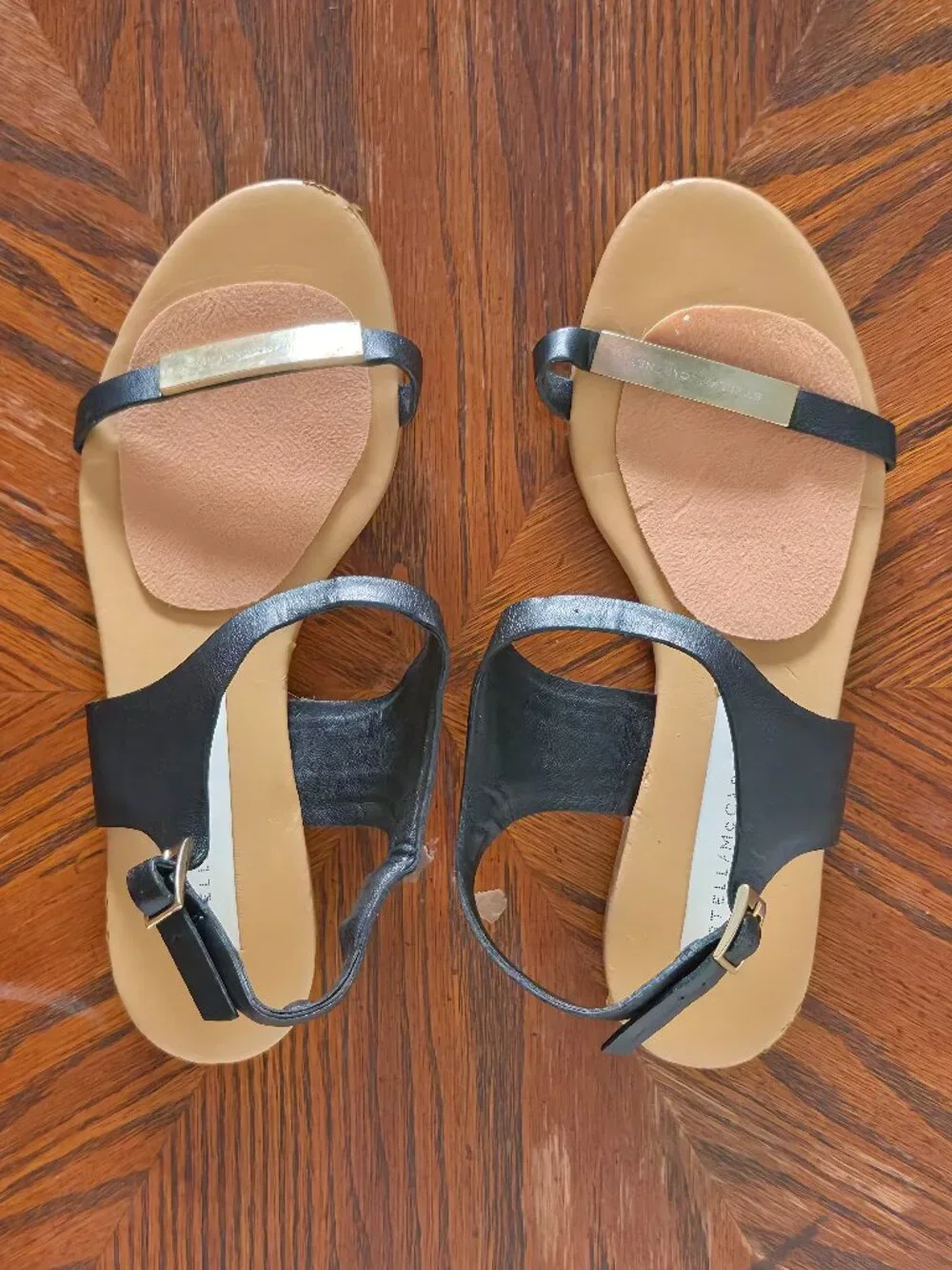 Stella McCartney Black Faux Leather Flat Sandals EU 36.5 US 6.5 Italy
